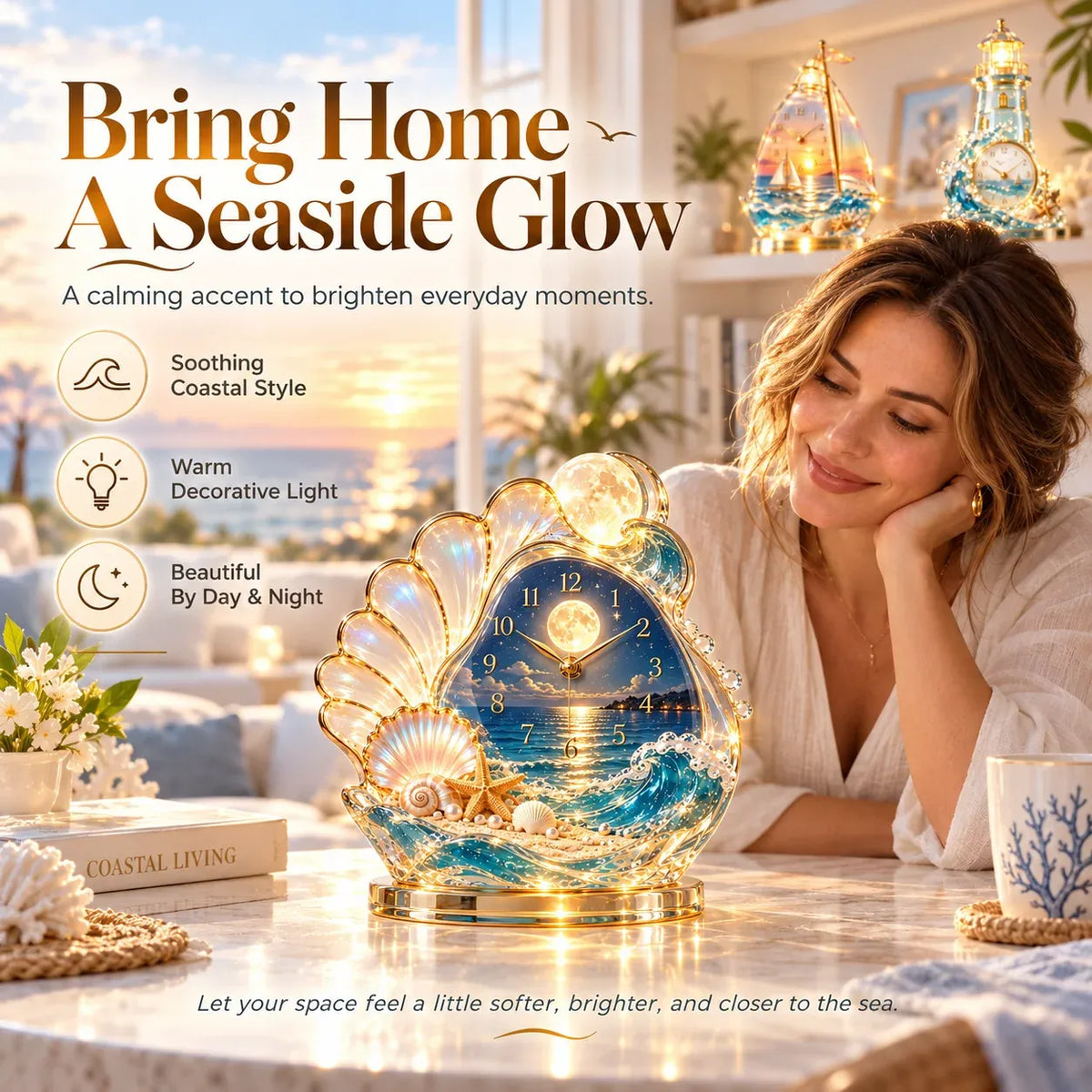 🌊 Coastal Glow Crystal Clock Collection — Bring the Beauty of the Sea Home ✨Buy 2 Free Shipping