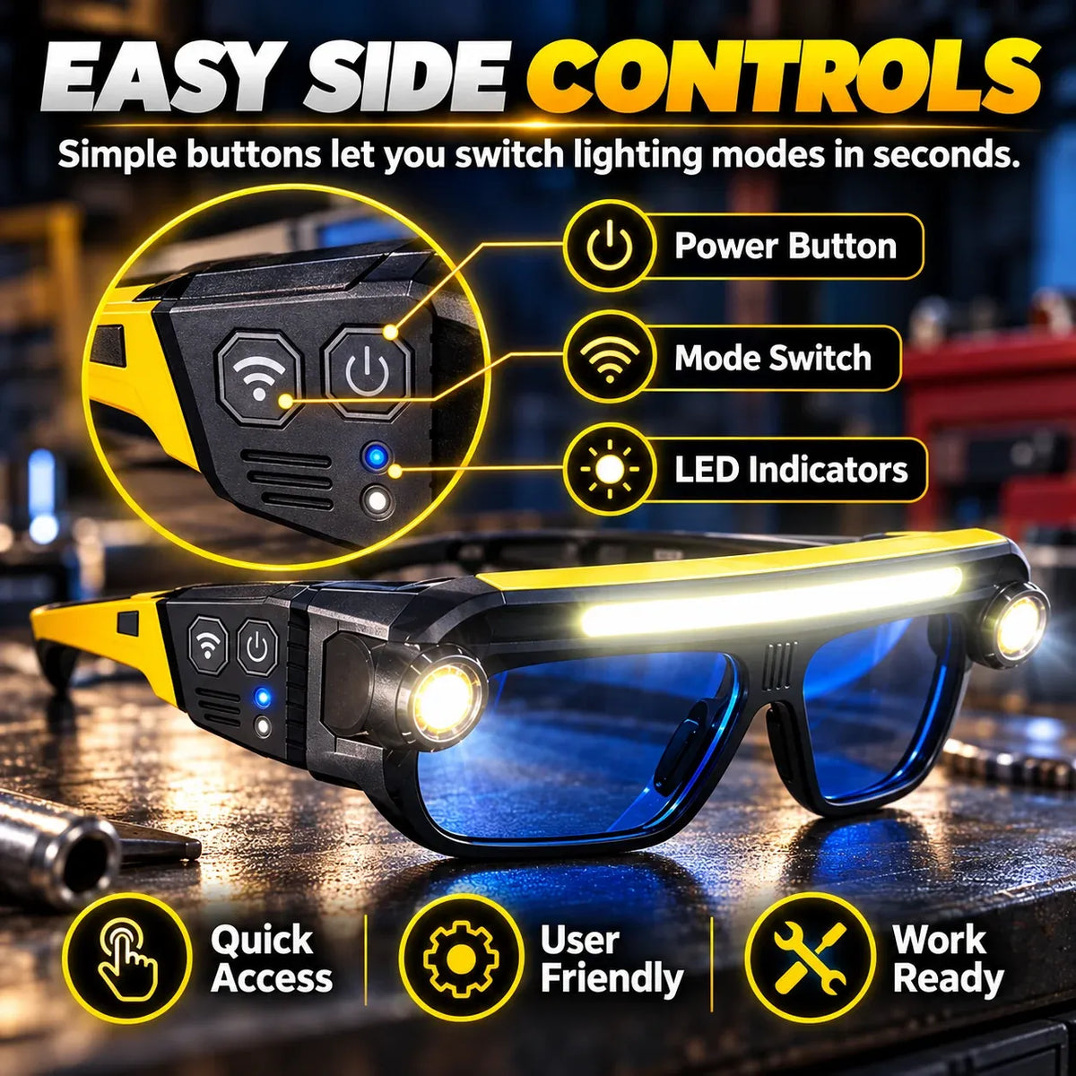 💡 3-in-1 LED Light-Up Safety Glasses | Hands-Free Work Light