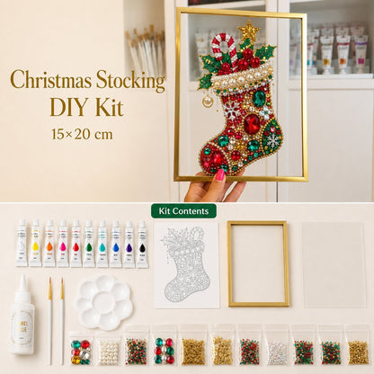 🔥 HOT SALE 60% OFF – 🎄 DIY Jeweled Christmas Tree Art Kit | Colorful Gems, Pearls, Paints & Gold-Tone Floating Display Frame 💎✨