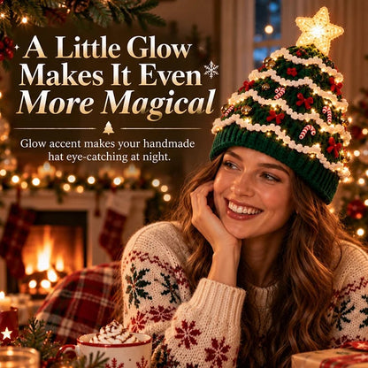 DIY Kit for a Crocheted Christmas Tree Hat with Light Effect – Handmade Christmas Craft Project & Party Hat