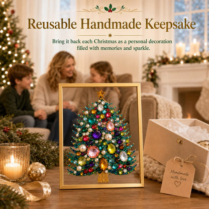 🔥 HOT SALE 60% OFF – 🎄 DIY Jeweled Christmas Tree Art Kit | Colorful Gems, Pearls, Paints & Gold-Tone Floating Display Frame 💎✨