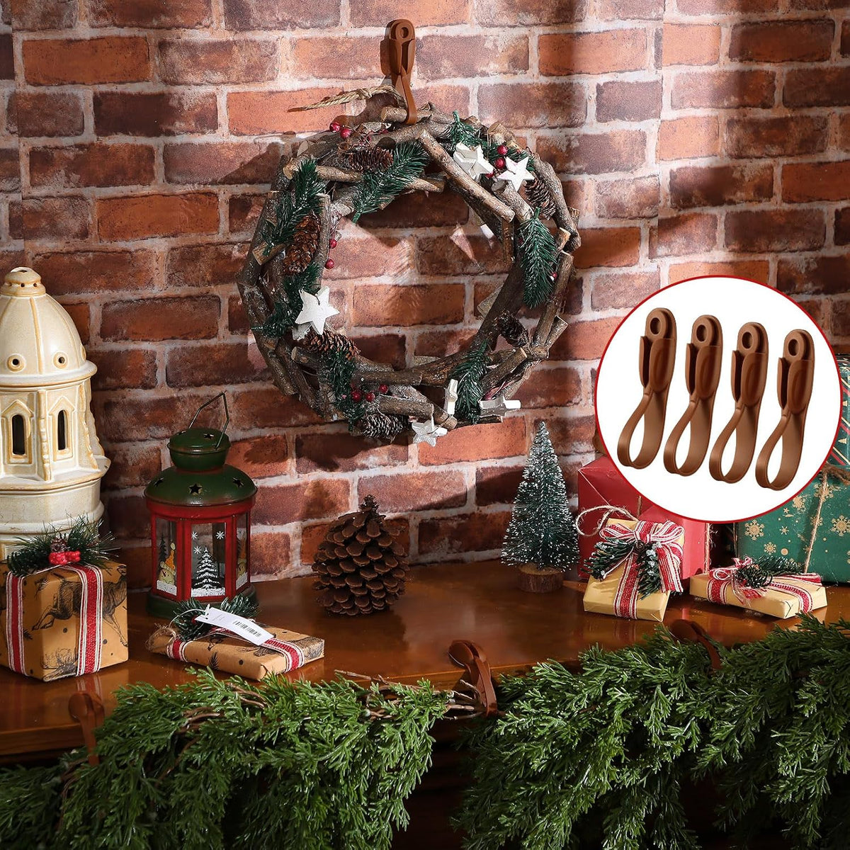 🎅 8Pcs Christmas Garland Hanger Mantle Garland Hooks, No Drill
