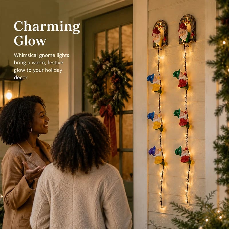 🎄 Climbing Gnome Christmas String Lights – Handmade LED Wall Hanging Festive Decor