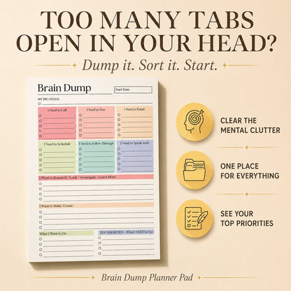 🔥 ONLY £7.99 | Brain Dump Planner Pad – Turn Mental Clutter Into A Clear Plan
