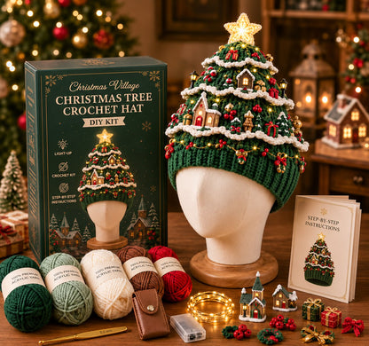 DIY Kit for a Crocheted Christmas Tree Hat with Light Effect – Handmade Christmas Craft Project & Party Hat