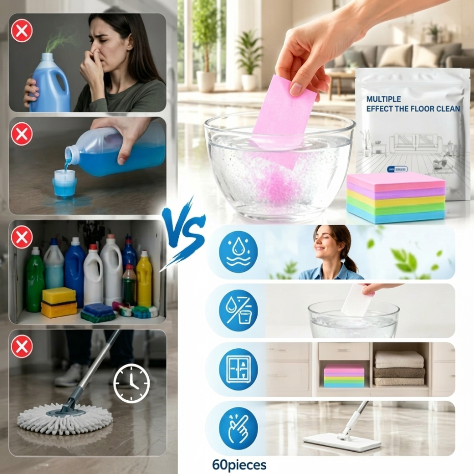✨ Just Drop, Dissolve & Mop – 60 Powerful Floor Cleaning Sheets
