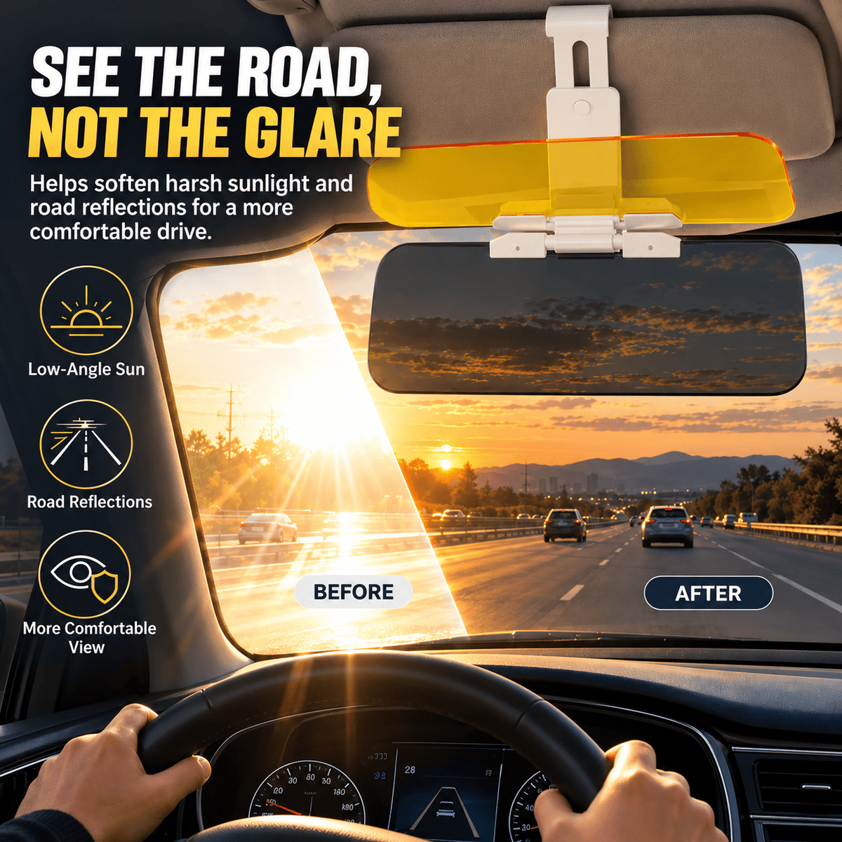☀️2-in-1 Day & Night Anti-Glare Car Visor Extender – Adjustable Dual-Lens Driving Shield