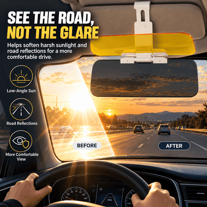 ☀️2-in-1 Day & Night Anti-Glare Car Visor Extender – Adjustable Dual-Lens Driving Shield