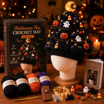 DIY Kit for a Crocheted Christmas Tree Hat with Light Effect – Handmade Christmas Craft Project & Party Hat