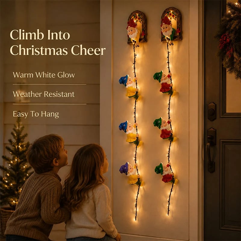 🎄 Climbing Gnome Christmas String Lights – Handmade LED Wall Hanging Festive Decor