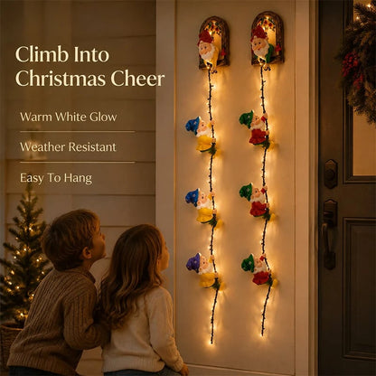 🎄 Climbing Gnome Christmas String Lights – Handmade LED Wall Hanging Festive Decor