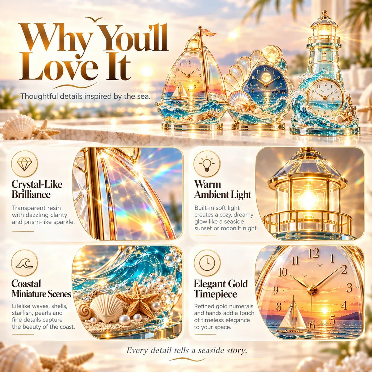 🌊 Coastal Glow Crystal Clock Collection — Bring the Beauty of the Sea Home ✨Buy 2 Free Shipping