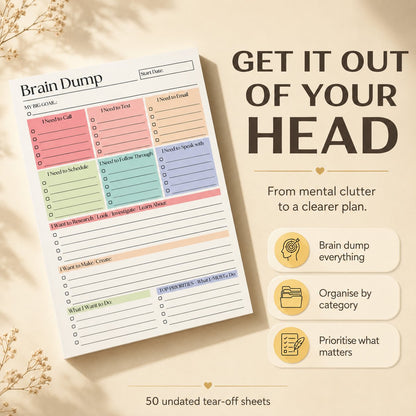 🔥 ONLY £7.99 | Brain Dump Planner Pad – Turn Mental Clutter Into A Clear Plan