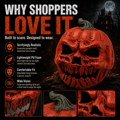 🎃 Evil Jack-O’-Lantern Pumpkin Skull Halloween Mask 💀
