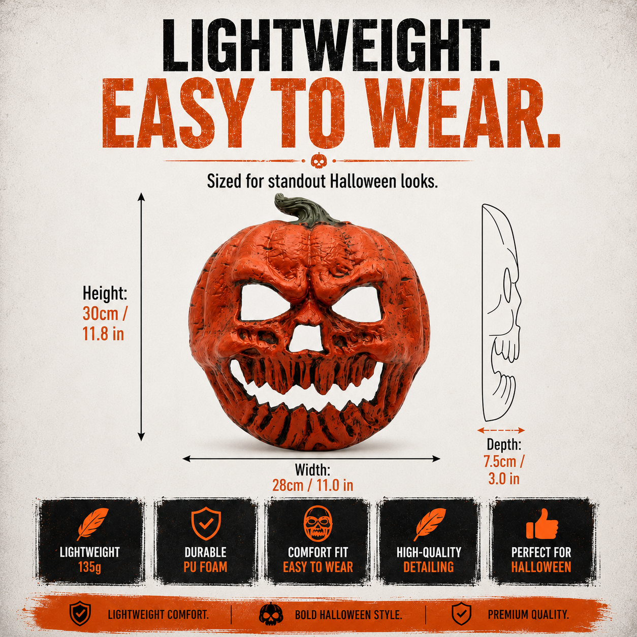 🎃 Evil Jack-O’-Lantern Pumpkin Skull Halloween Mask 💀