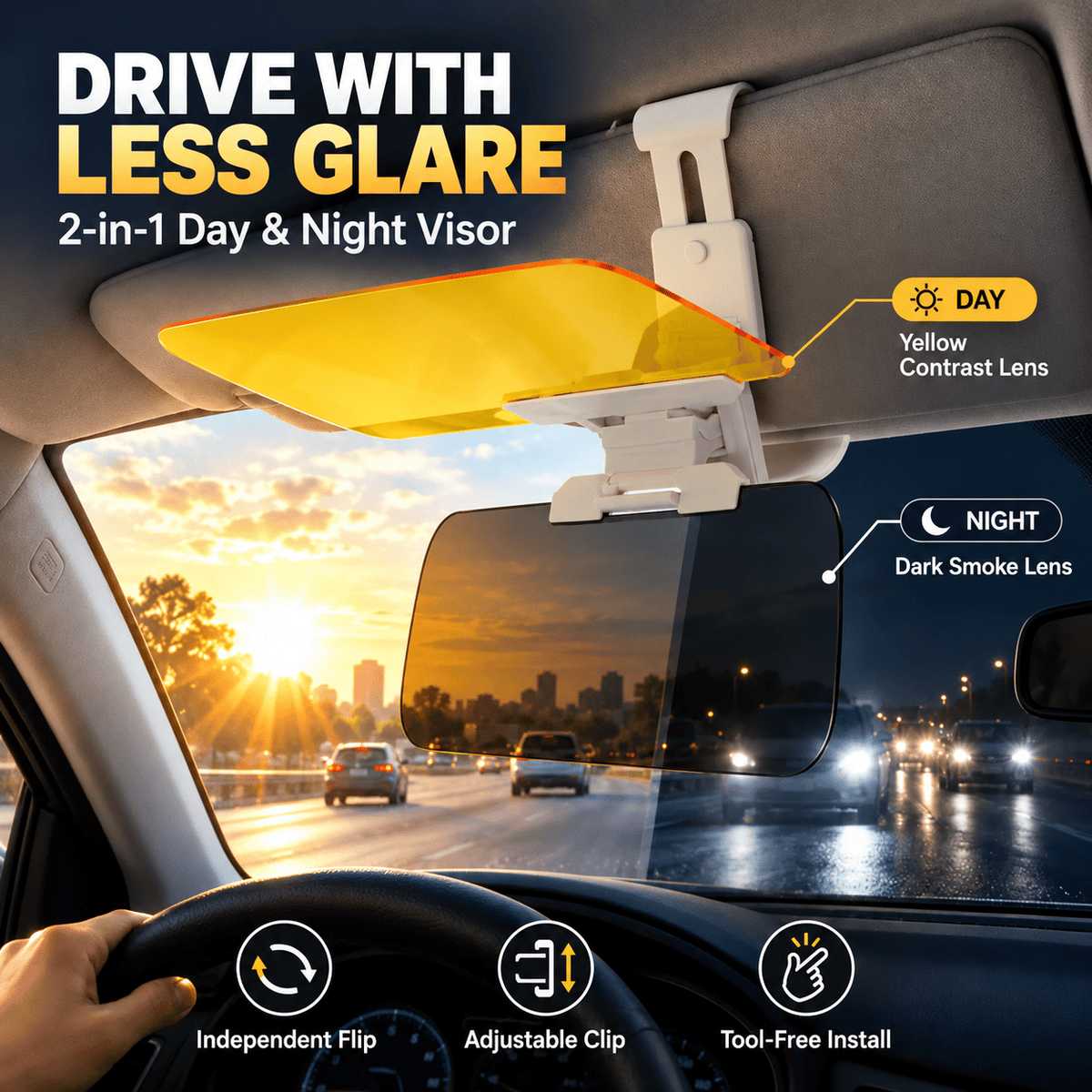 ☀️2-in-1 Day & Night Anti-Glare Car Visor Extender – Adjustable Dual-Lens Driving Shield