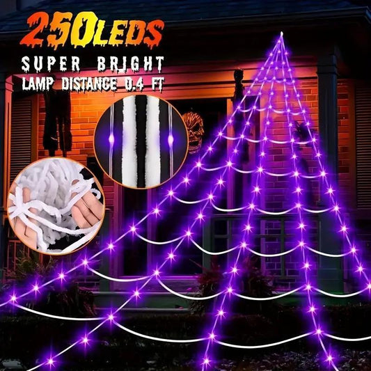 🎃 Giant Spider Web Lights 🕸️ – Your Halloween Yard🕷️