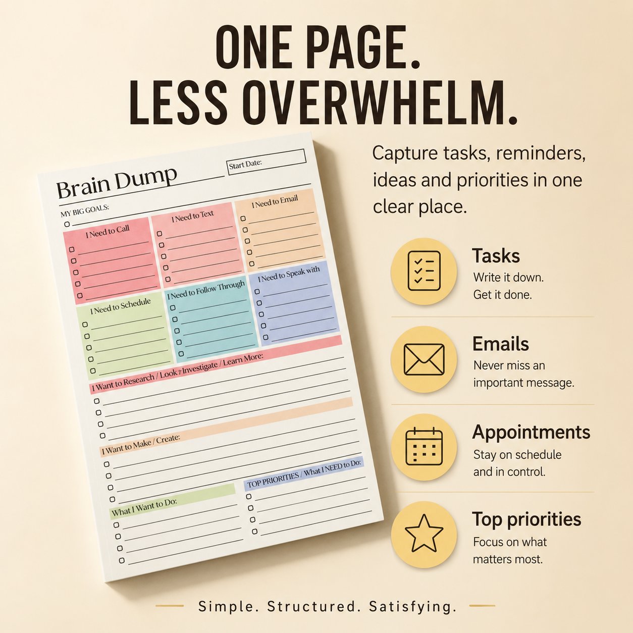 🔥 ONLY £7.99 | Brain Dump Planner Pad – Turn Mental Clutter Into A Clear Plan