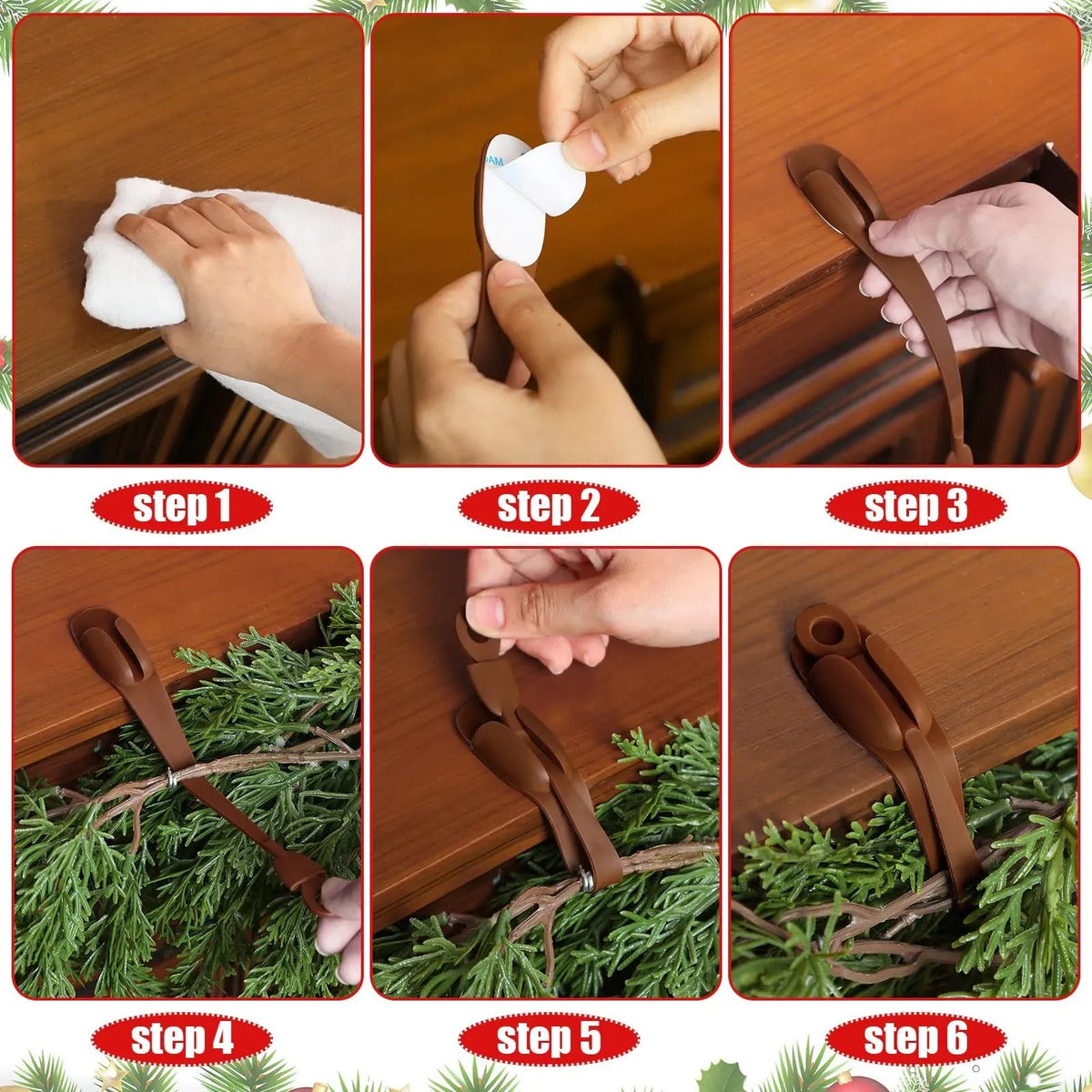 🎅 8Pcs Christmas Garland Hanger Mantle Garland Hooks, No Drill