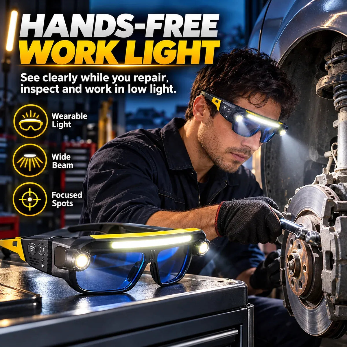 💡 3-in-1 LED Light-Up Safety Glasses | Hands-Free Work Light
