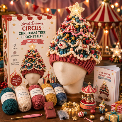 DIY Kit for a Crocheted Christmas Tree Hat with Light Effect – Handmade Christmas Craft Project & Party Hat
