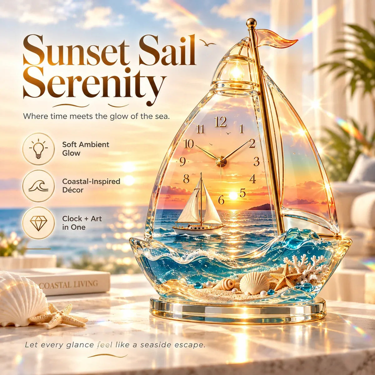 🌊 Coastal Glow Crystal Clock Collection — Bring the Beauty of the Sea Home ✨Buy 2 Free Shipping