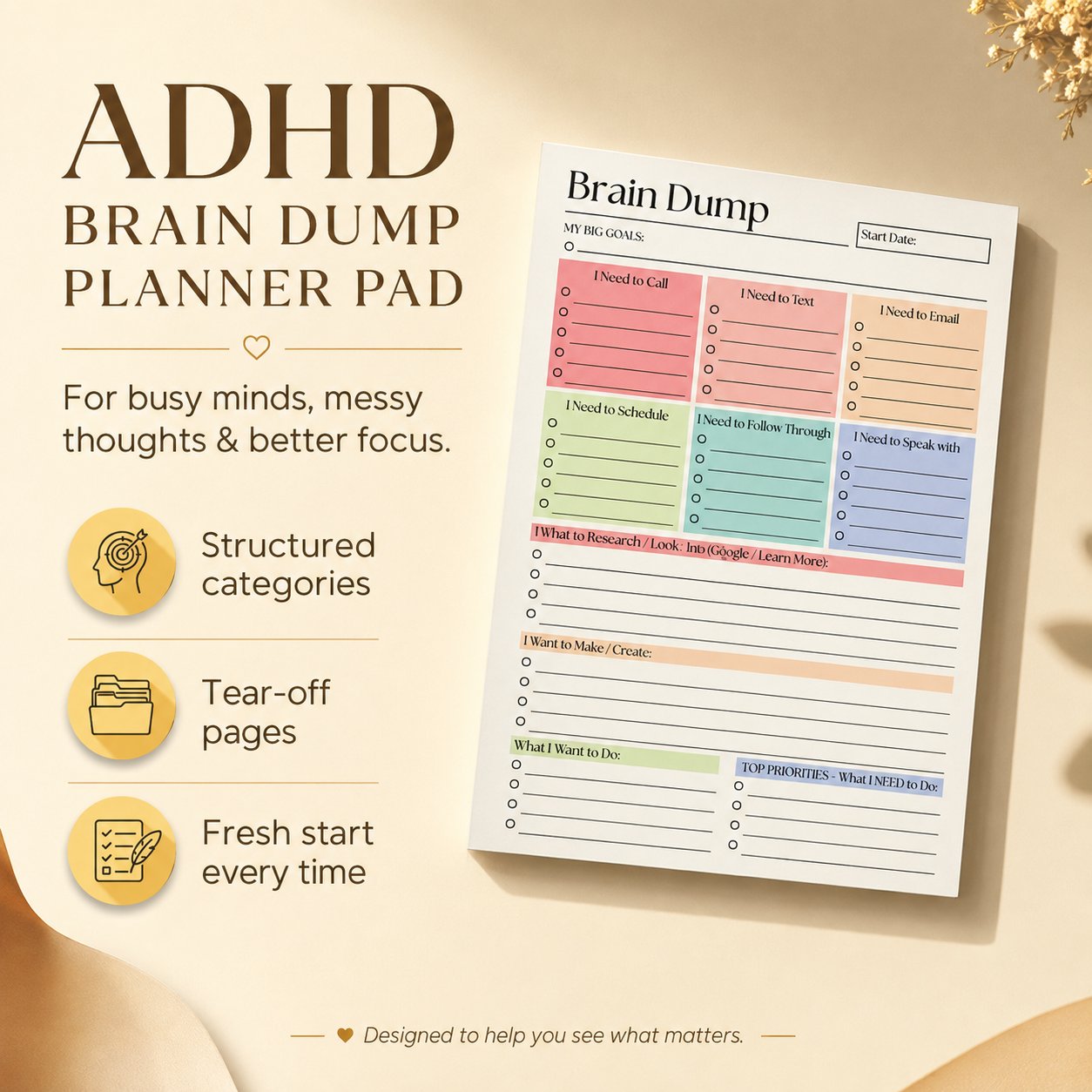 🔥 ONLY £7.99 | Brain Dump Planner Pad – Turn Mental Clutter Into A Clear Plan