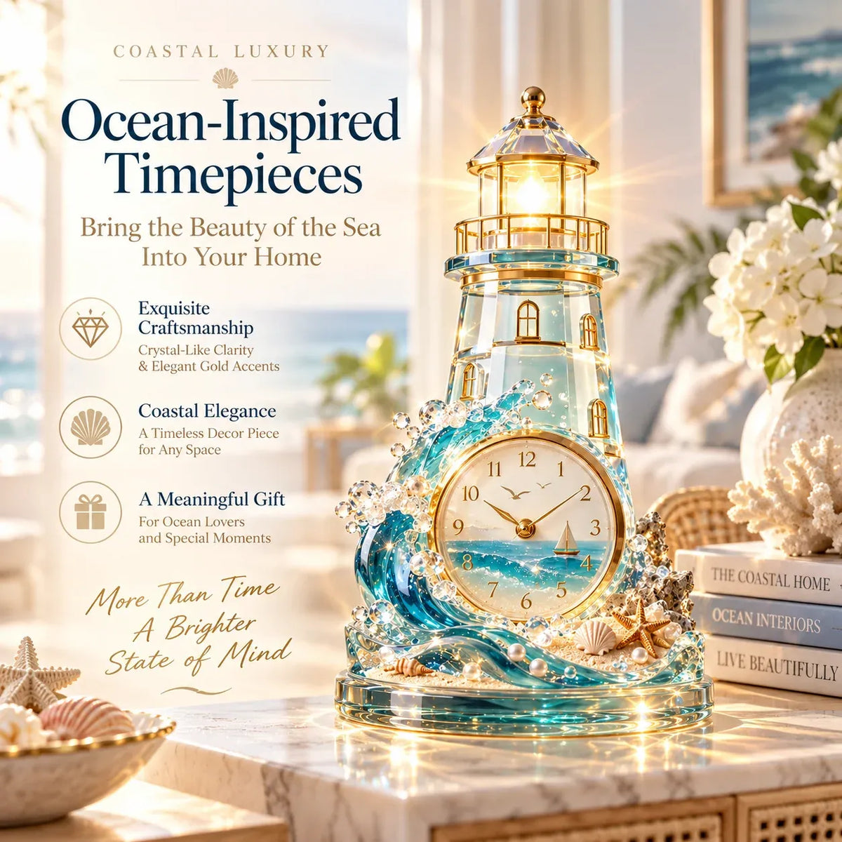 🌊 Coastal Glow Crystal Clock Collection — Bring the Beauty of the Sea Home ✨Buy 2 Free Shipping